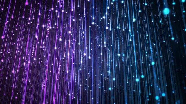 Futuristic data stream glowing purple digital network lines abstract technology background neon light code binary matrix cyber sci fi grid fiber with - Powered by Adobe