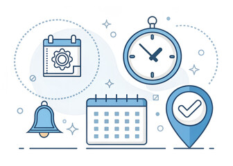 Calendar Stopwatch Bell Checkmark Location Settings Icons Time Management
