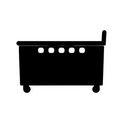 Silhouette illustration of a trash dumpster or refuse container with wheels