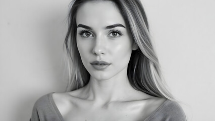 Stunning Black and White Portrait Captivating Gaze of a Beautiful Young Woman