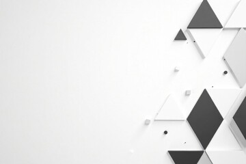 Abstract grayscale geometric shapes on white background, minimalist design composition for modern presentation