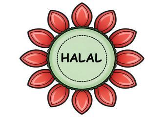 Halal Logo with Red Petals and Green Center Vector Illustration
