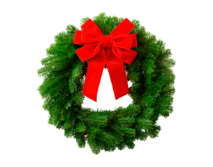 Festive christmas wreath with red bow decoration for holiday celebrations on transparent background