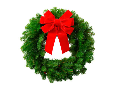 Festive christmas wreath with red bow decoration for holiday celebrations on transparent background