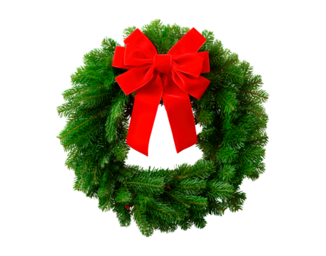 Festive christmas wreath with red bow decoration for holiday celebrations on transparent background