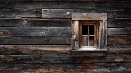 Rustic wooden window on weathered barn wall evokes nostalgia and rural charm for historical projects and countryside themes perfectly