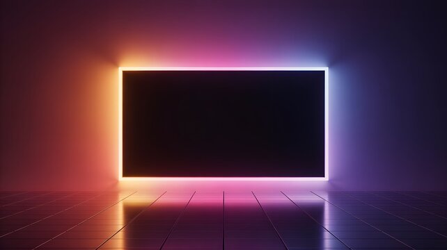 Abstract neon light frame background modern glowing led rectangle vibrant colorful wall futuristic design