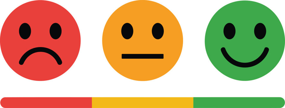 Naklejki Three emotional emoticons with corresponding color bars indicating negative neutral and positive feedback or ratings