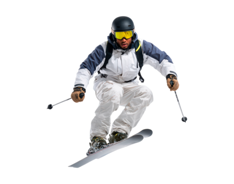Dynamic skiing action in winter gear, outdoor adventure and sports enthusiasm