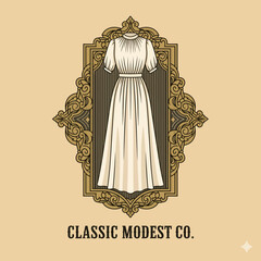 Elegant Vintage Modest Dress Vector Graphic