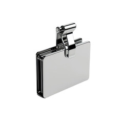 Metallic rectangular object with hinged clip, isolated on black
