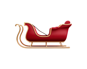 Classic red santa sleigh design for christmas holiday decorations and cards on transparent background