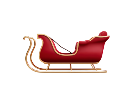 Classic red santa sleigh design for christmas holiday decorations and cards on transparent background