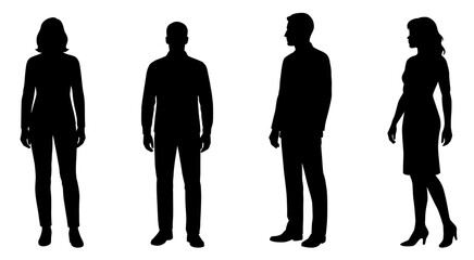 Man and woman silhouettes set. Flat illustrations of standing people in business attire.