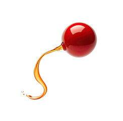 Glossy red sphere with a flowing, bright orange, liquid-like tail against black