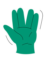 Gesture and hand showing non verbal element of communication. Vector isolated open palm and rebellion symbol with doodles. Thumb up, rock and roll and okay, peace and first up