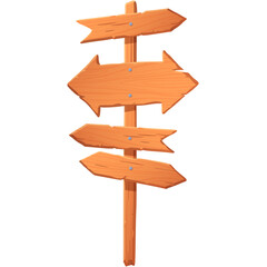 Wooden directional signpost with four empty arrow shaped signs pointing in different directions on a white background isolated illustration