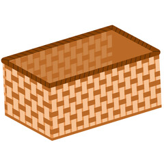 Woven Rectangular Basket with Brown Rim and Tan and Brown Weave Detailed Craftsmanship Isolated on Transparent Background