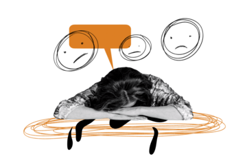 Collage 3d image of pinup pop retro sketch of tired female sad stressed depressive thoughts unusual fantasy billboard comics