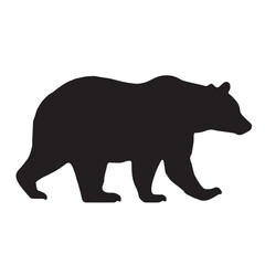 Obraz premium Bold black bear silhouette walking in profile. Simple vector graphic icon of a wild animal with a lifted paw 