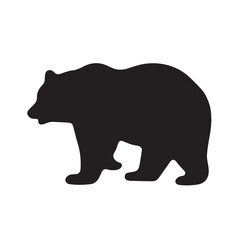 Fototapeta premium Bold black bear silhouette walking in profile. Simple vector graphic icon of a wild animal with a lifted paw 