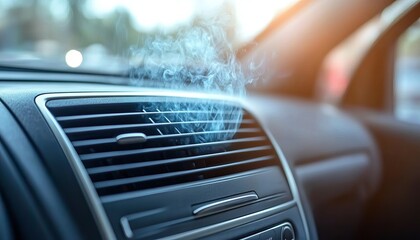 Cozy Car Interior View with Warm Vapor Emitting from Dashboard Ventilation for Comfort and Climate