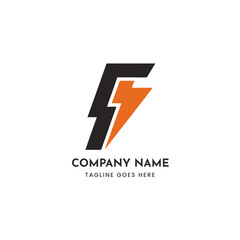 Modern f letter logo with lightning bolt for tech and energy companies vector