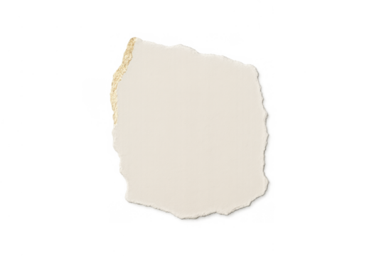 Ripped paper note with torn edges and golden glitter accent, blank space on transparent background for text