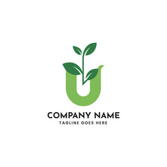 Green leaf u letter logo vector scalable illustration for business and branding © Mahima
