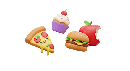 Delicious 3 d rendered food collection pizza burger cupcake apple