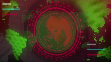 Red and Green Digital Globe Interface with World Map and Data Visualizations earth. Advanced Earth interface with red and green globe and real-time world map data visualization. - Powered by Adobe