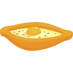 Cartoon Khachapuri With Egg and Cheese Filling on a Transparent Background