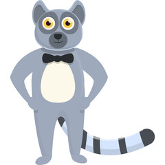 Cartoon Lemur Animal Wearing A Black Bow Tie Standing With Hands On Hips Against A White Background Full Body Studio Shot