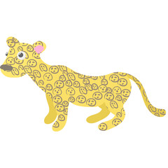 Cartoon Leopard with Smiley Face Pattern on Transparent Background