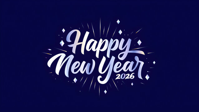 Happy New Year 2026 calligraphy with sparkling lights celebration