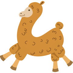 Cartoon Llama Animal Illustration with Brown Fur and Playful Pose Transparent Background