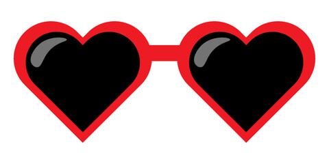 Red heart shape retro valentine's sunglasses isolated icon on white background. Vector illustration.