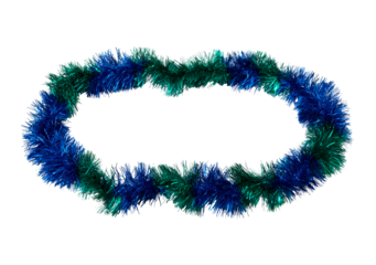 Festive blue and green tinsel garland for holiday decoration on transparent background