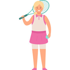 Young Woman Holding Tennis Racket and Ball Ready for Game in Athletic Tennis Outfit Pink and White
