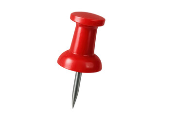 Red push pin holding concepts of organization, communication, and important reminders with transparent background