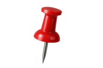 Red push pin holding concepts of organization, communication, and important reminders with transparent background