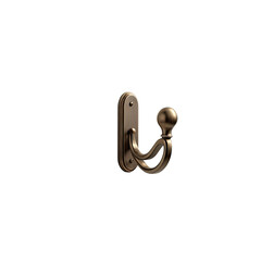 Bronze-toned wall hook with a decorative design against black background