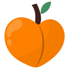 Peach in cartoon style isolated on white background. Fresh fruit icon, flat design. Organic healthy food clipart. Vector illustration