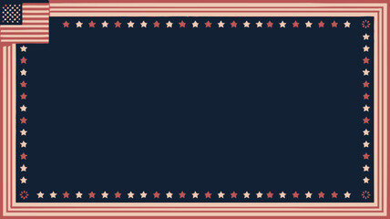 Fototapeta premium A patriotic frame with an american flag and red and white stars on a dark blue background