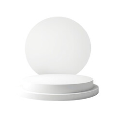 Modern white podium with a large circular backdrop on a black background
