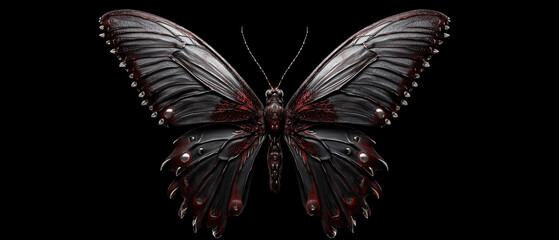 gothic realistic moth / butterfly with vampire and halloween inspired patterns on her wings isolated over black background