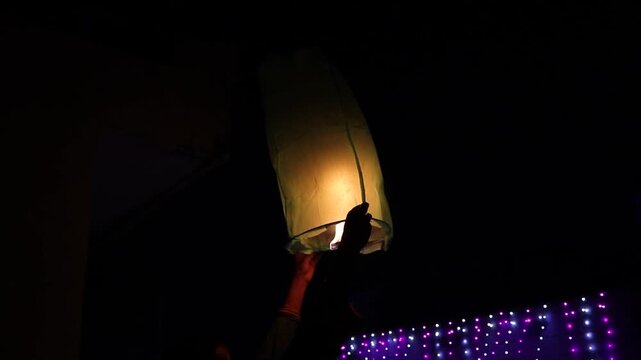 Lifting the Diwali Sky Lantern on the occasion of Diwali festival.