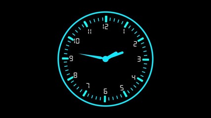 Minimalist Cyan Neon Clock Face Outline with Tick Marks on Black time. Minimalist clock design in cyan neon with tick marks on black, futuristic time digital visual. - Powered by Adobe