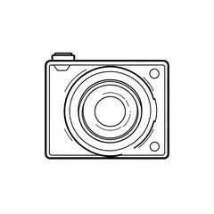 A neon outline of a camera in dark space