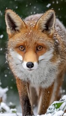 Obraz premium Majestic Red Fox Walking Gracefully Through a Serene Winter Wonderland with Fresh Snowfall